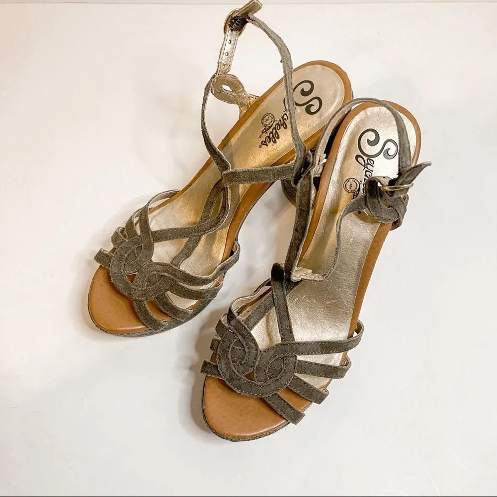 Seychelles Olive Green Strappy Platform Espadrille‎ Sandals Size 9.5